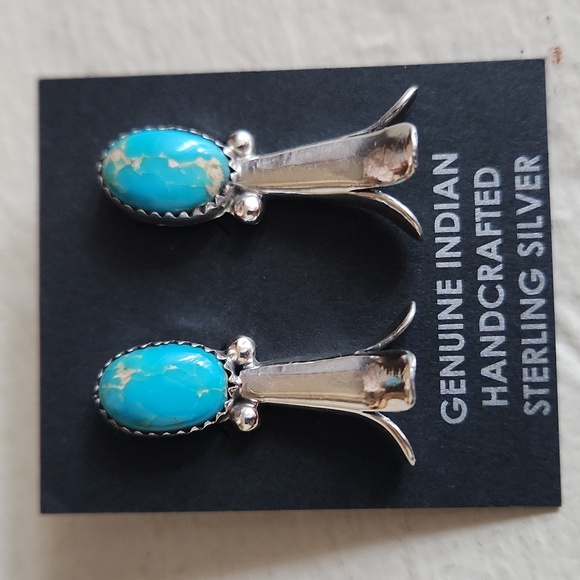 Gorgeous NWOT Native American Navajo Turquoise Squash Blossom Earrings π - Picture 4 of 12